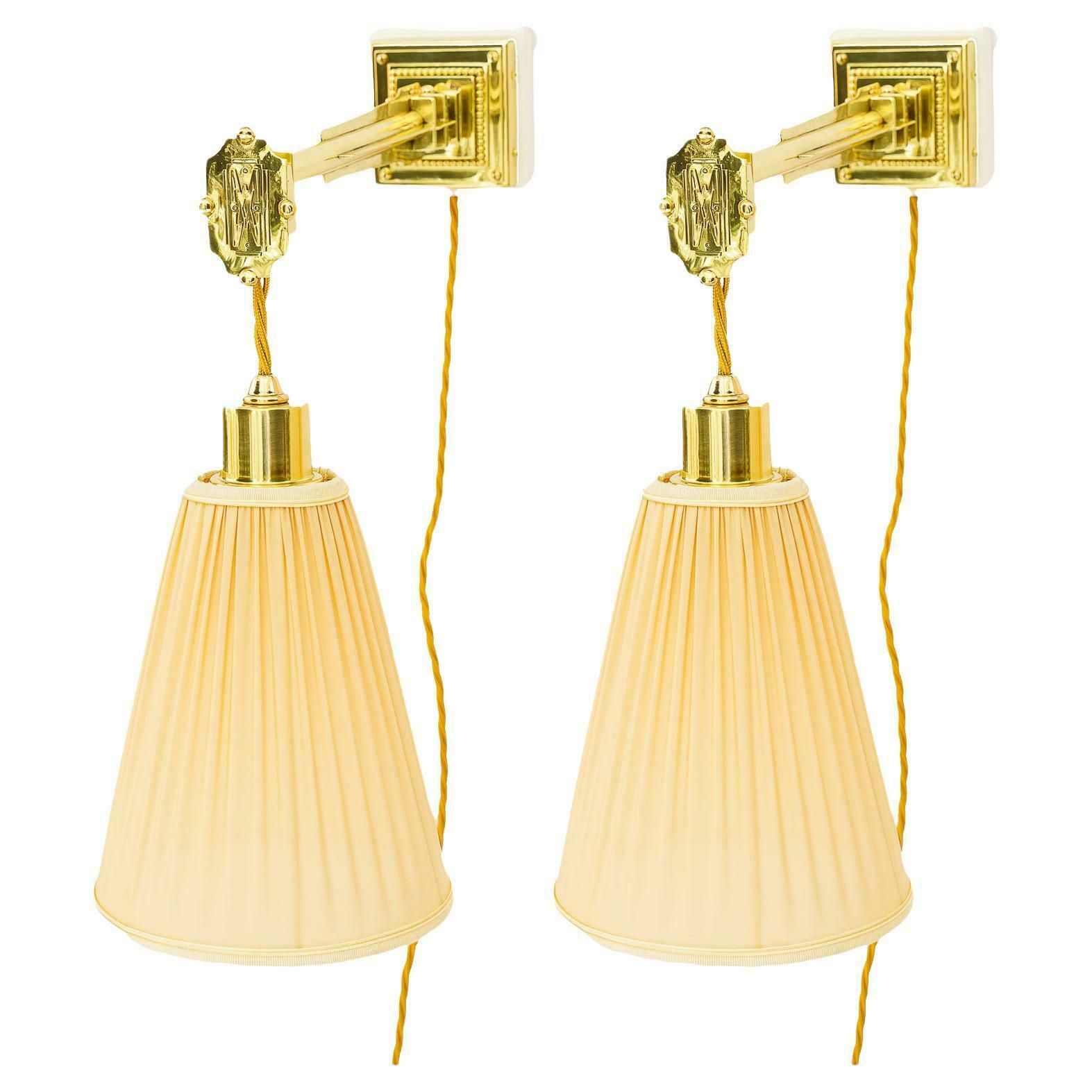 2 Adjustable And Sviweling Art Deco Wall Lamps With Fabric Shades Vienna 1920s photo vinterior