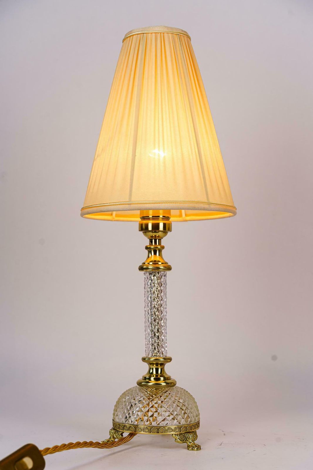 Art Deco Fine Cut Glass Table Lamp With Fabric Shade Vienna Around 1920s photo vintage