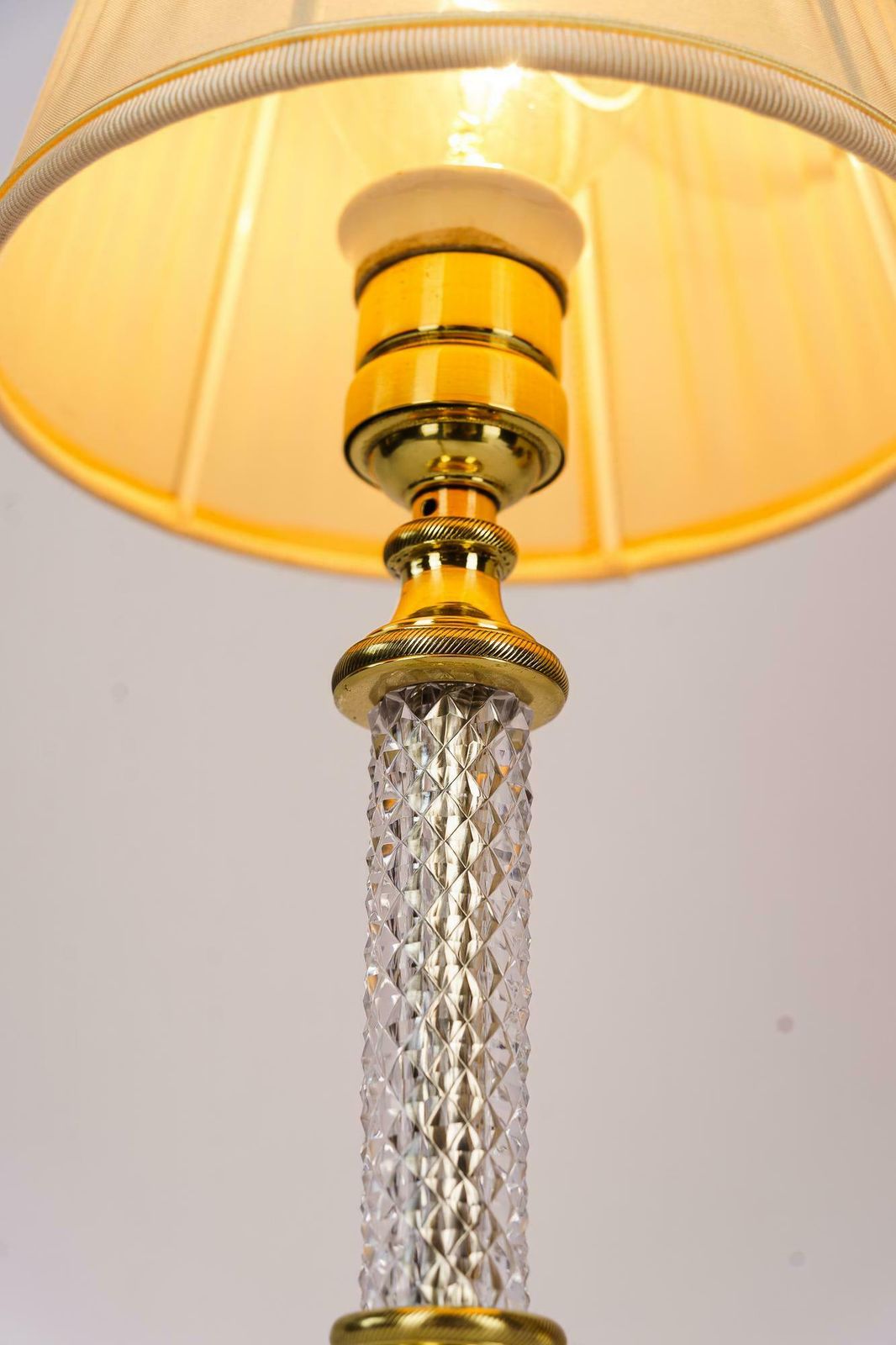photo furniture Art Deco Fine Cut Glass Table Lamp With Fabric Shade Vienna Around 1920s