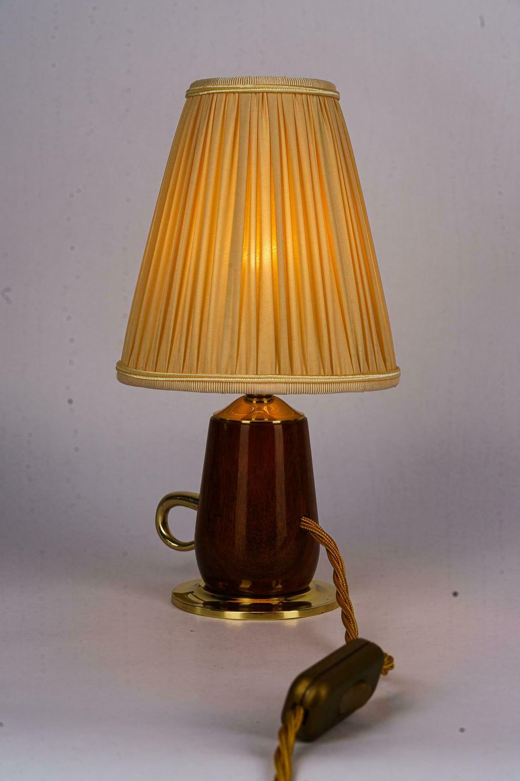 Rupert Nikoll Cherry Wood Table Lamp With Fabric Shade Vienna Around 1950s photo buy