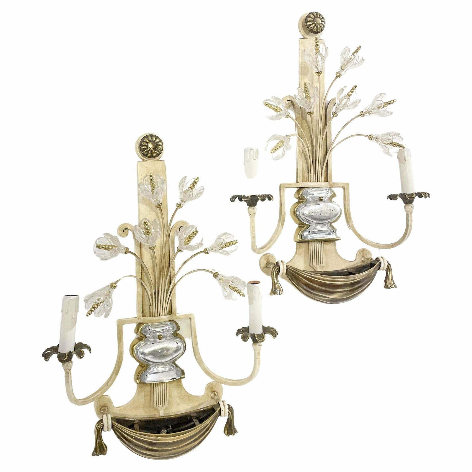 Pair Of Silver Wrought Iron And Glass Wall Lights By Banci , Italy, 1940s