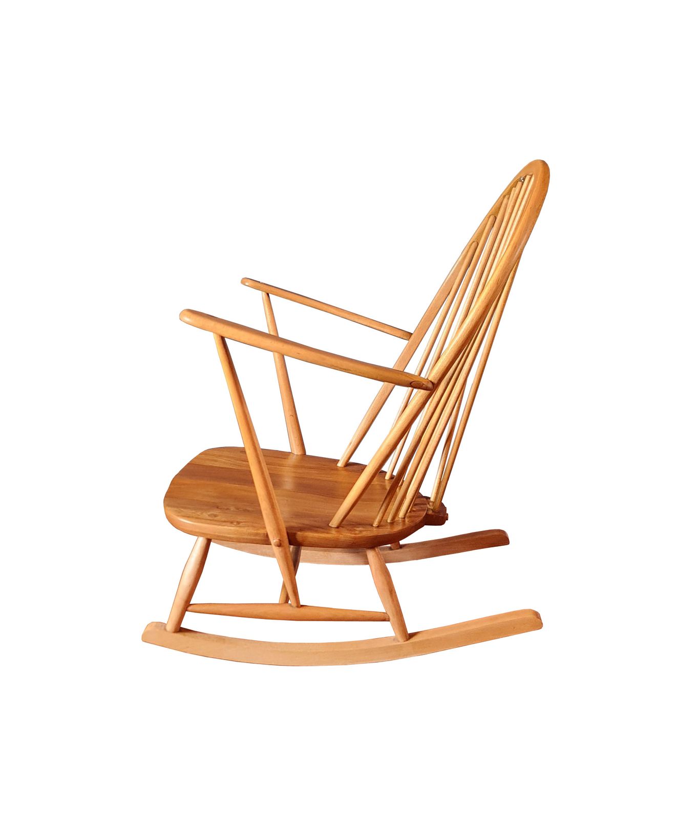 Ercol Chair. Midcentury Windsor Model 315 'Grandfather' Rocker With Blue Maker's Mark photo for sale