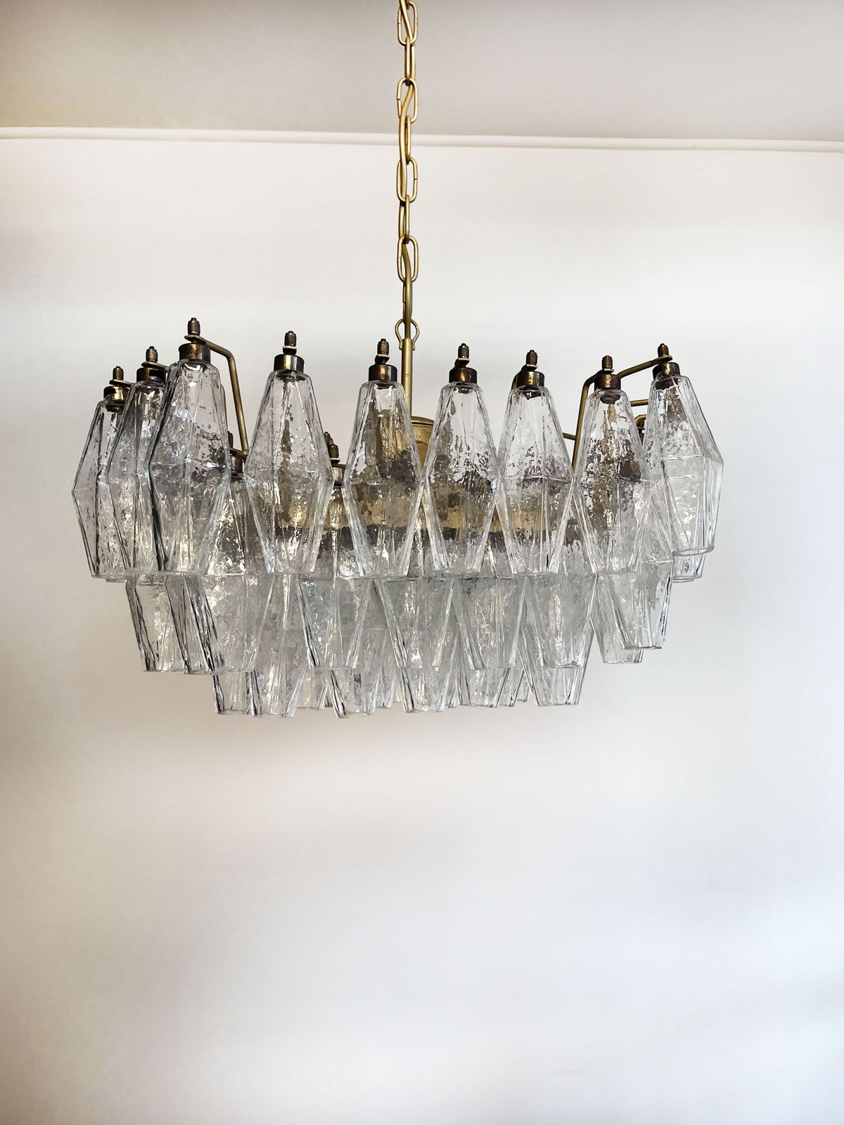 Elegant Murano Poliedri Chandelier   Carlo Scarpa   Trasparent Glasses photo for sale