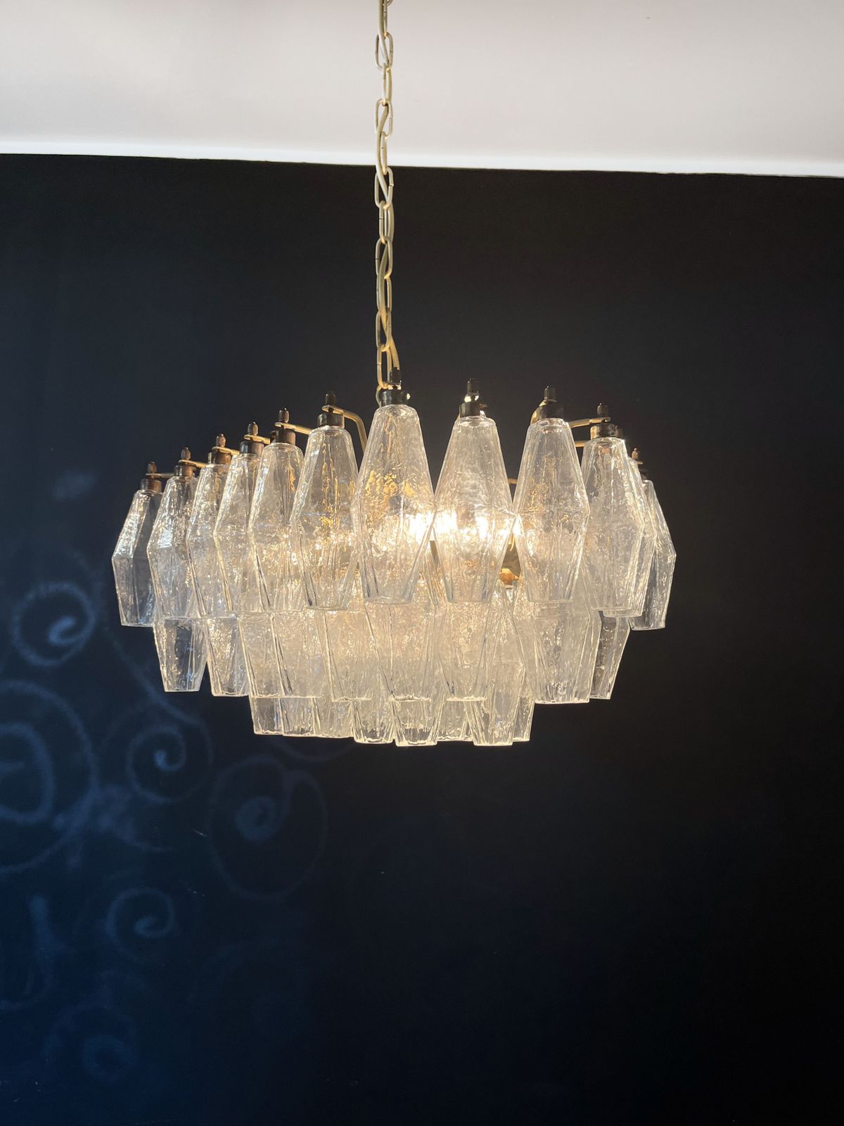 photo for sale Elegant Murano Poliedri Chandelier   Carlo Scarpa   Trasparent Glasses