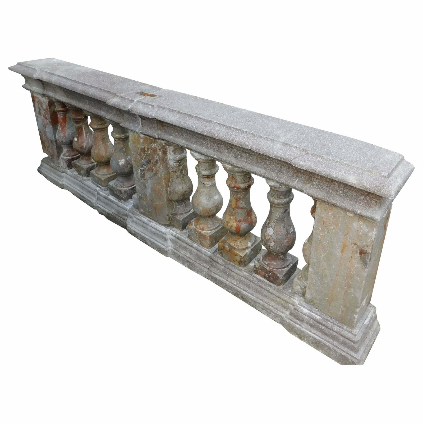 Pair Of Pink Marble Balustrade Railings, With Sculpted Columns, Italy