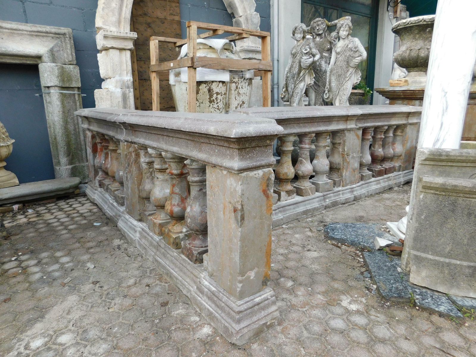 Pair Of Pink Marble Balustrade Railings, With Sculpted Columns, Italy photo Home Decor