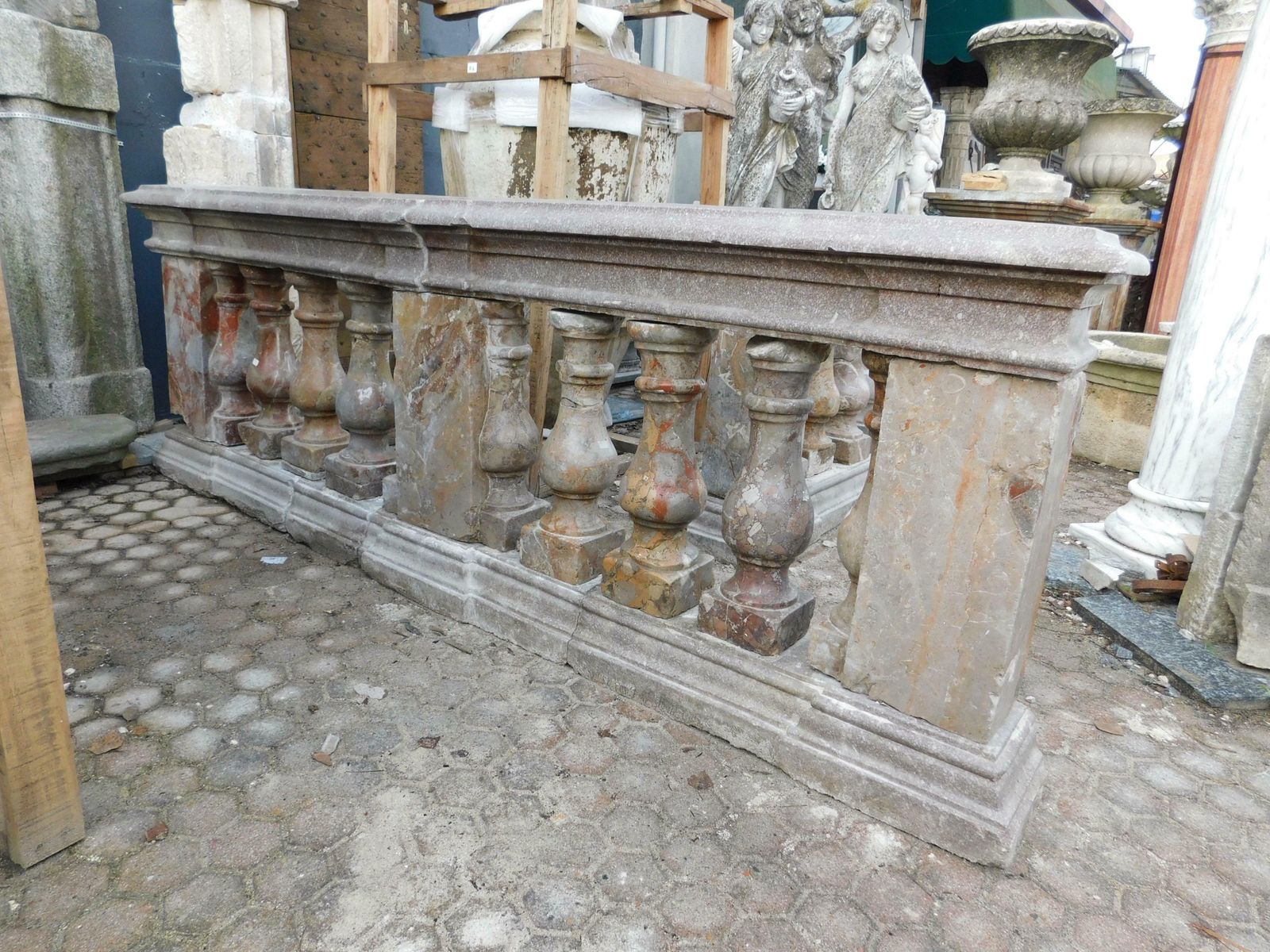 Pair Of Pink Marble Balustrade Railings, With Sculpted Columns, Italy photo 5668.0