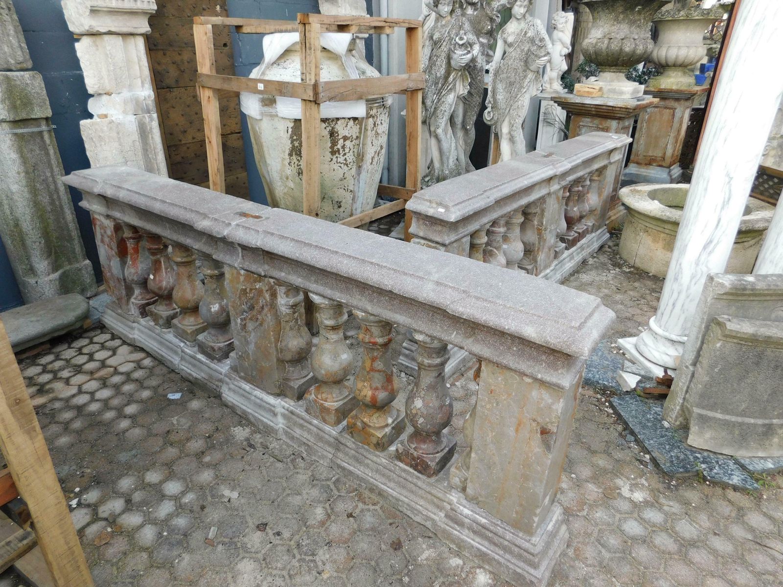 Pair Of Pink Marble Balustrade Railings, With Sculpted Columns, Italy photo vinterior