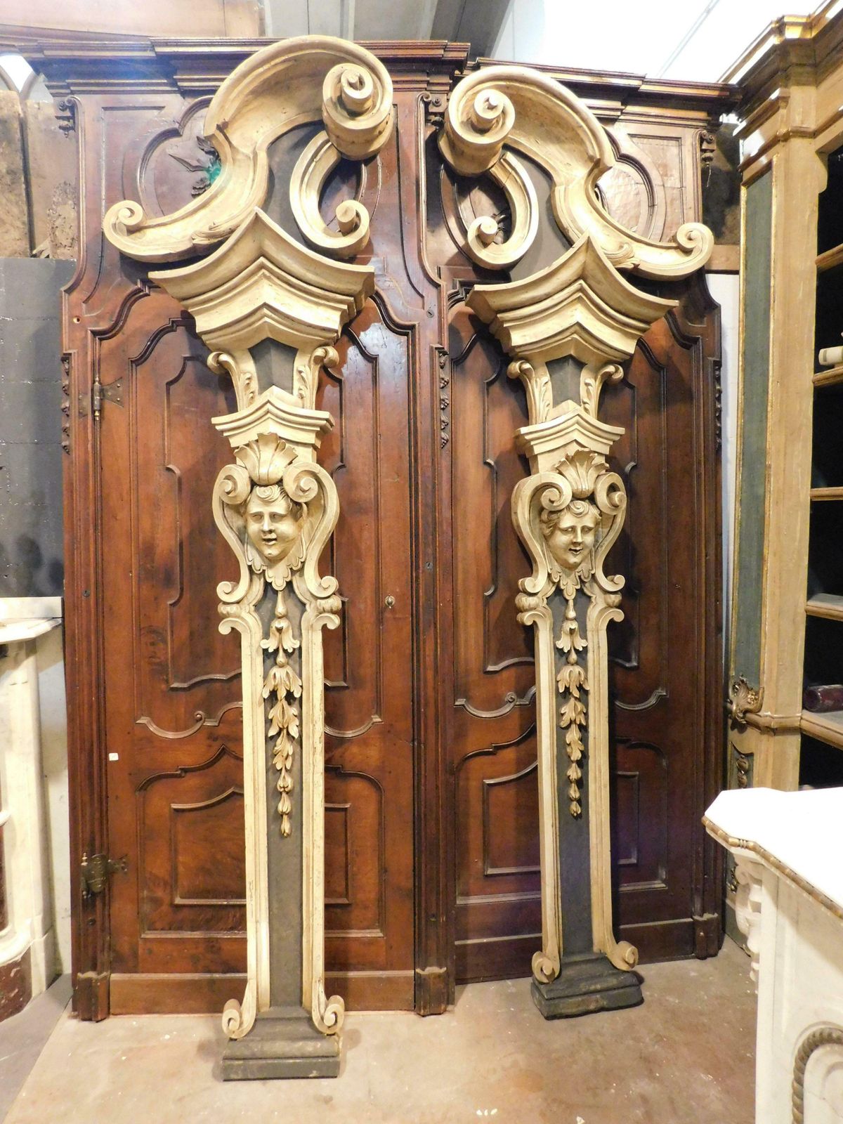 Pair Of Carved Column Pilasters, Richly Carved And Lacquered, Italy photo Home Decor