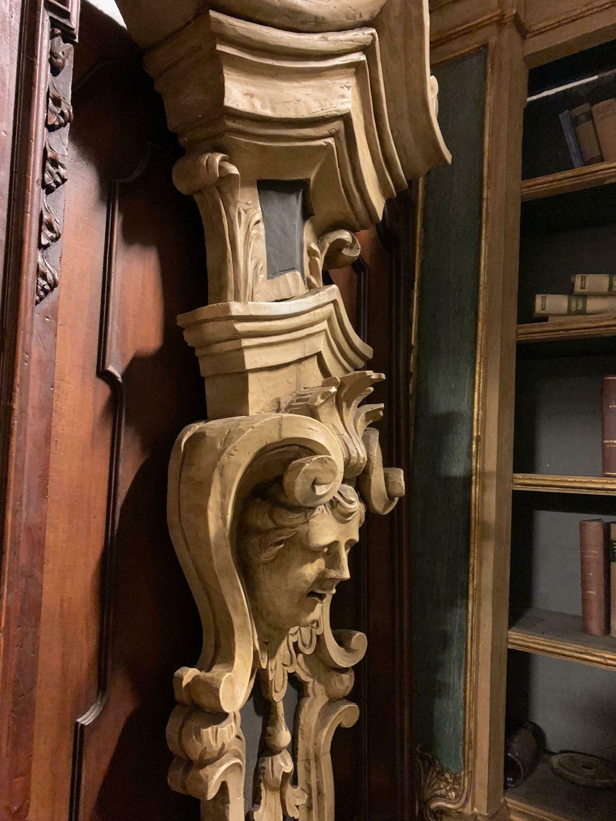Pair Of Carved Column Pilasters, Richly Carved And Lacquered, Italy photo vintage