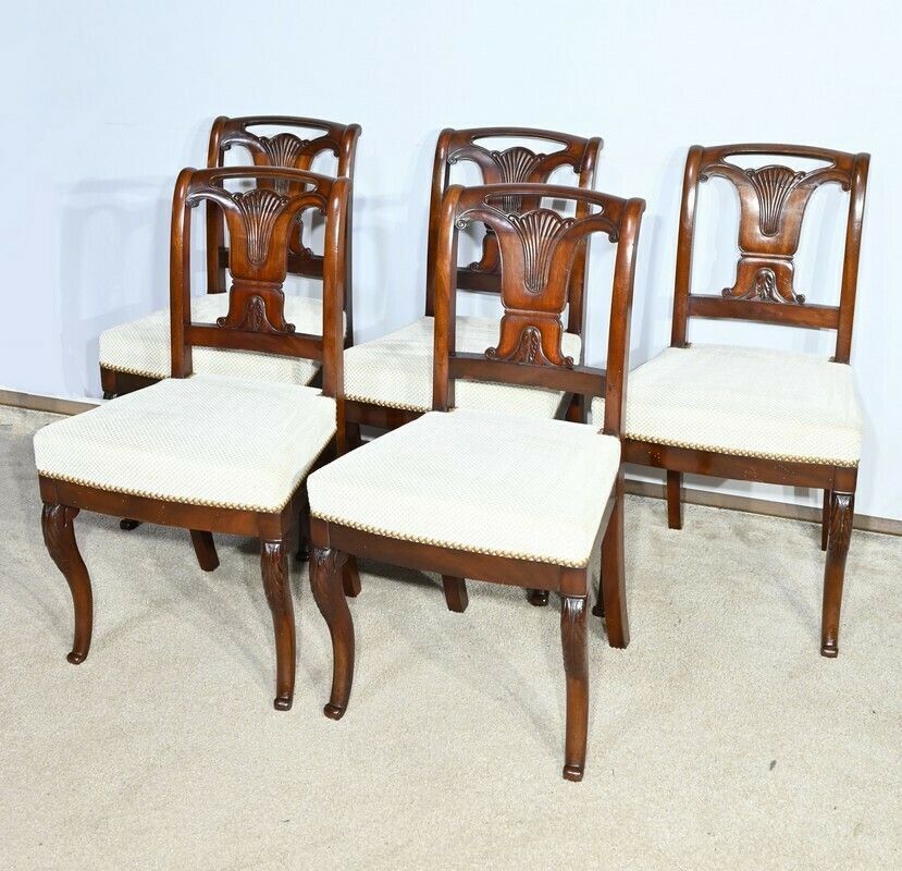 Suite Of 5 Cuban Mahogany Chairs, Restoration Period – Early 19th Century photo for sale