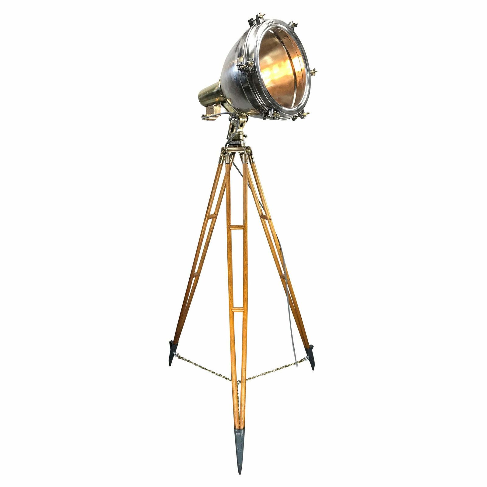 1970s Japanese Industrial Brass, Bronze And Stainless Steel Search Light Tripod