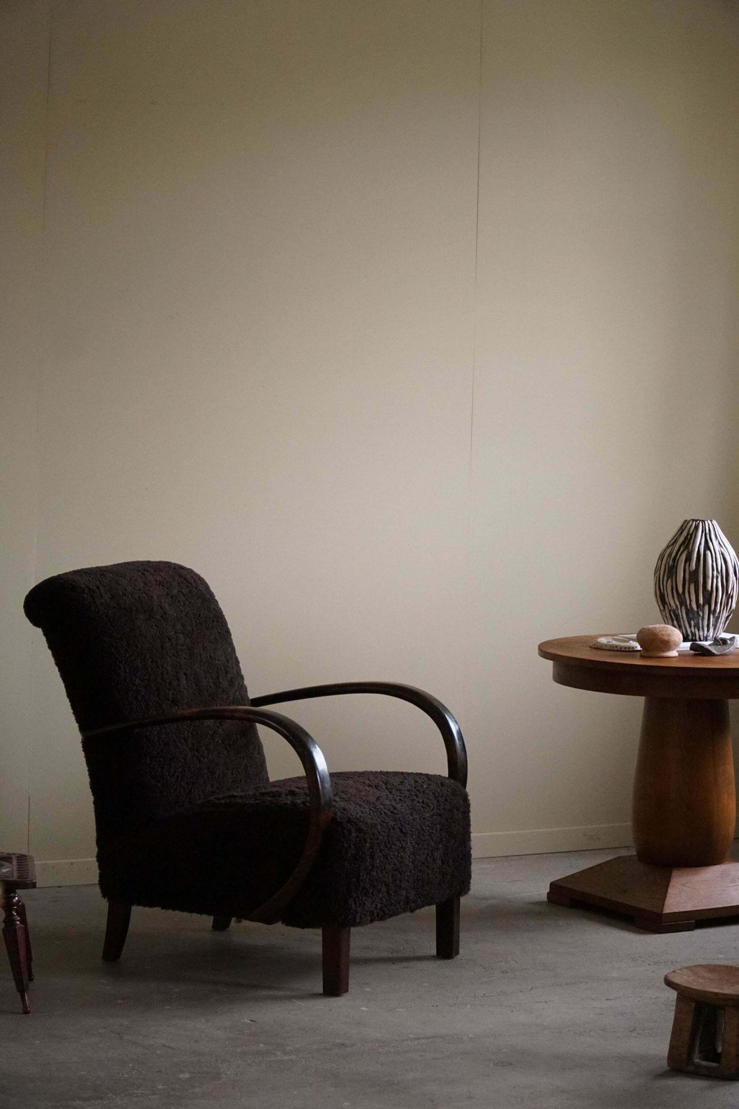 photo for sale A Pair Of Danish Mid Century Modern Lounge Chairs In Beech & Lambswool, 1940s