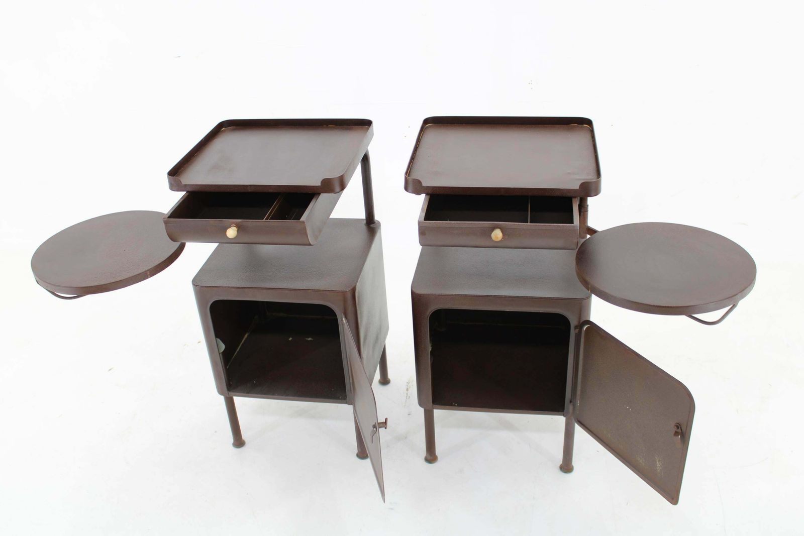 1940s Pair Of Industrial Nightstands With Pull Out Table, Czechoslovakia photo 1484.0