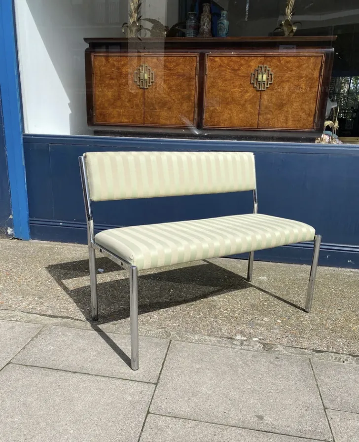 Chrome Bench Green Stripped 1970s Italian Hollywood Regency Mint Green photo furniture