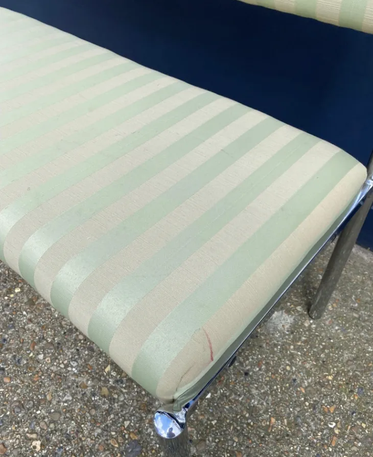 Chrome Bench Green Stripped 1970s Italian Hollywood Regency Mint Green photo 995.0