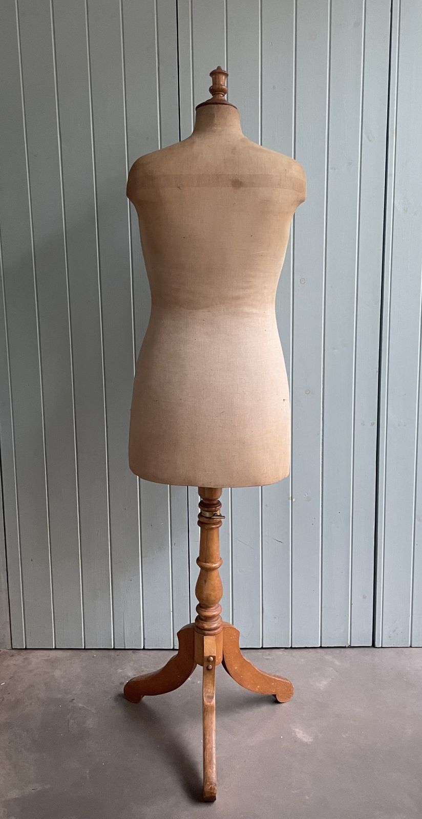 photo for sale Vintage English Mid Century Linen And Pine Mannequin