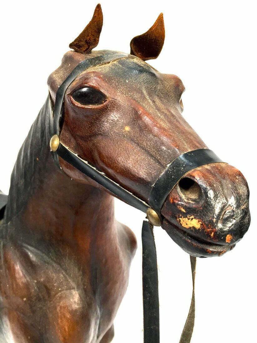 Vintage Mid 20th Century Large Sized Leather Horse Model Antique Floor Standing photo Art