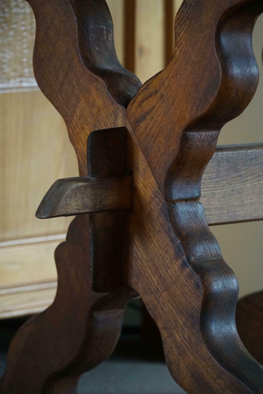 Mid Century Wooden Brutalist Desk In Solid Oak, Made In France, 1950s photo buy