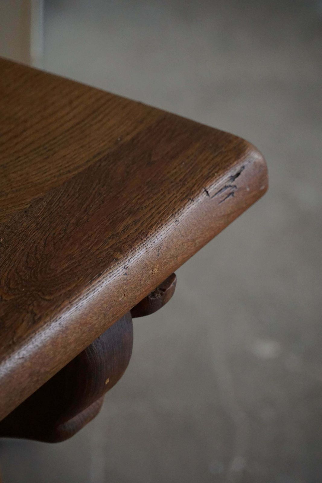 photo furniture Mid Century Wooden Brutalist Desk In Solid Oak, Made In France, 1950s