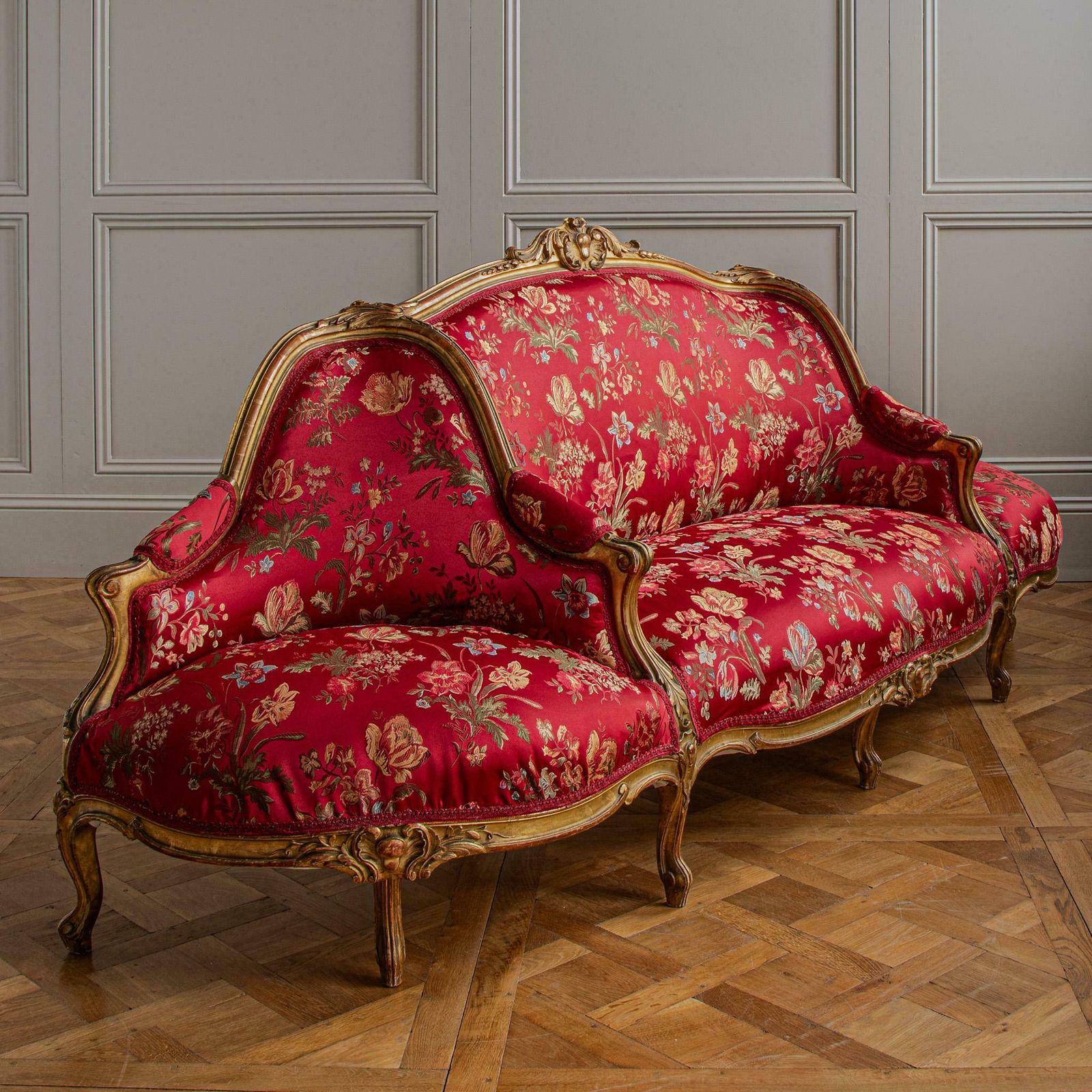 Circa 1880 Italian Large Gilt Wood Lxv Style Confidente Sofa photo for sale