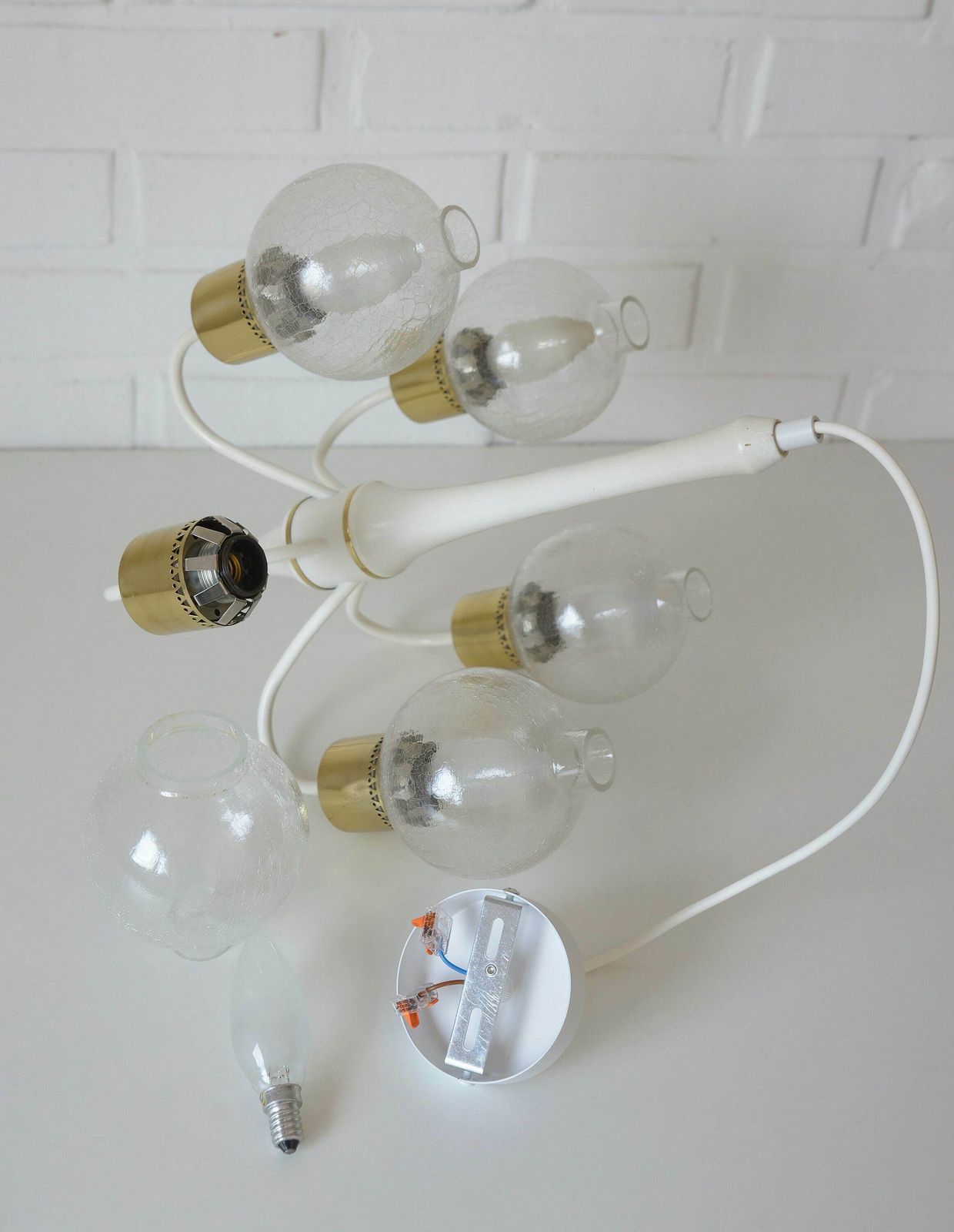 Vintage Pendant Light / White Eclectic Chandelier / Light Fixture / Hollywood Regency / Germany 1970's photo vintage