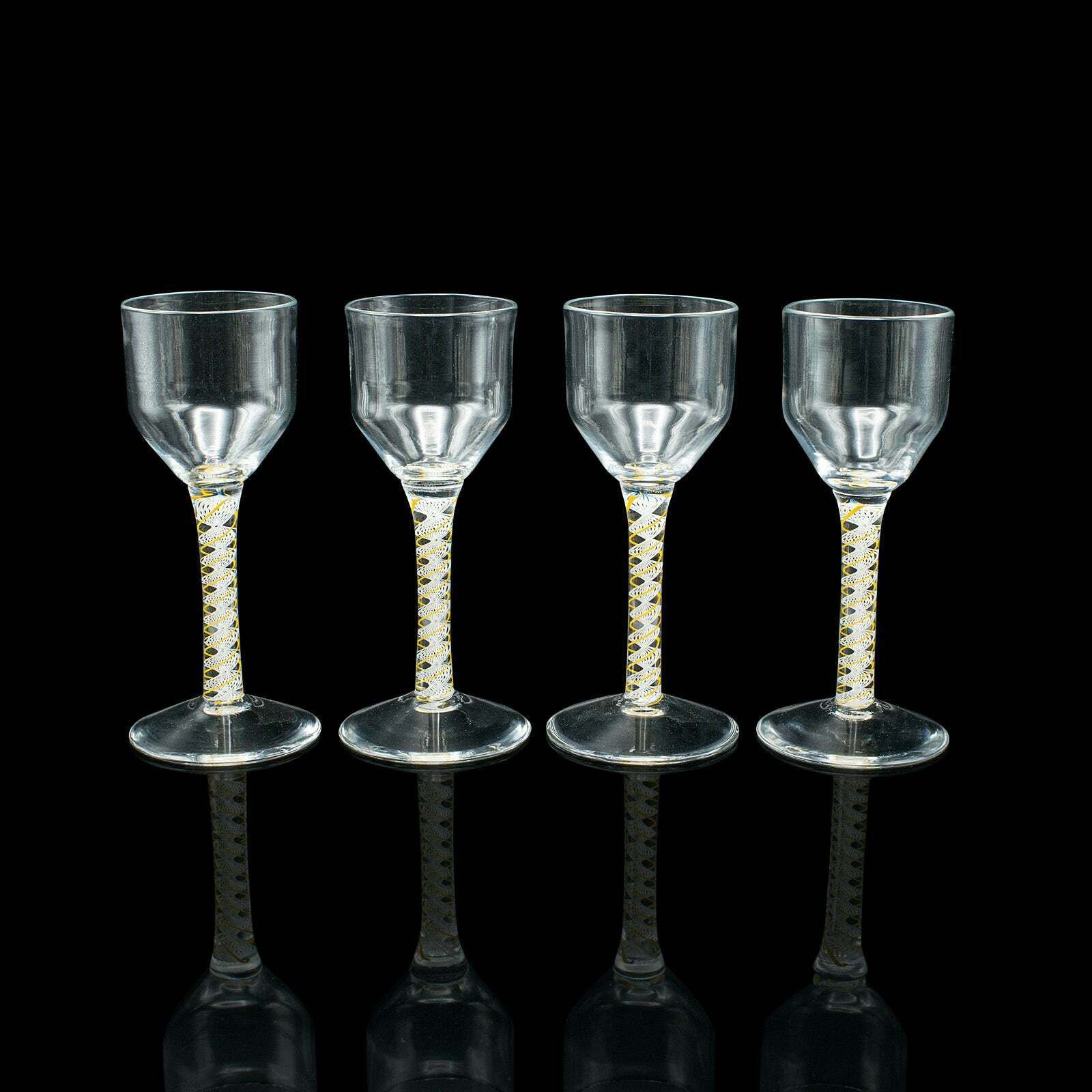 Set Of 8 Vintage Aperitif Glasses, English, Twist Stem, Spirits, Wine Glass photo for sale