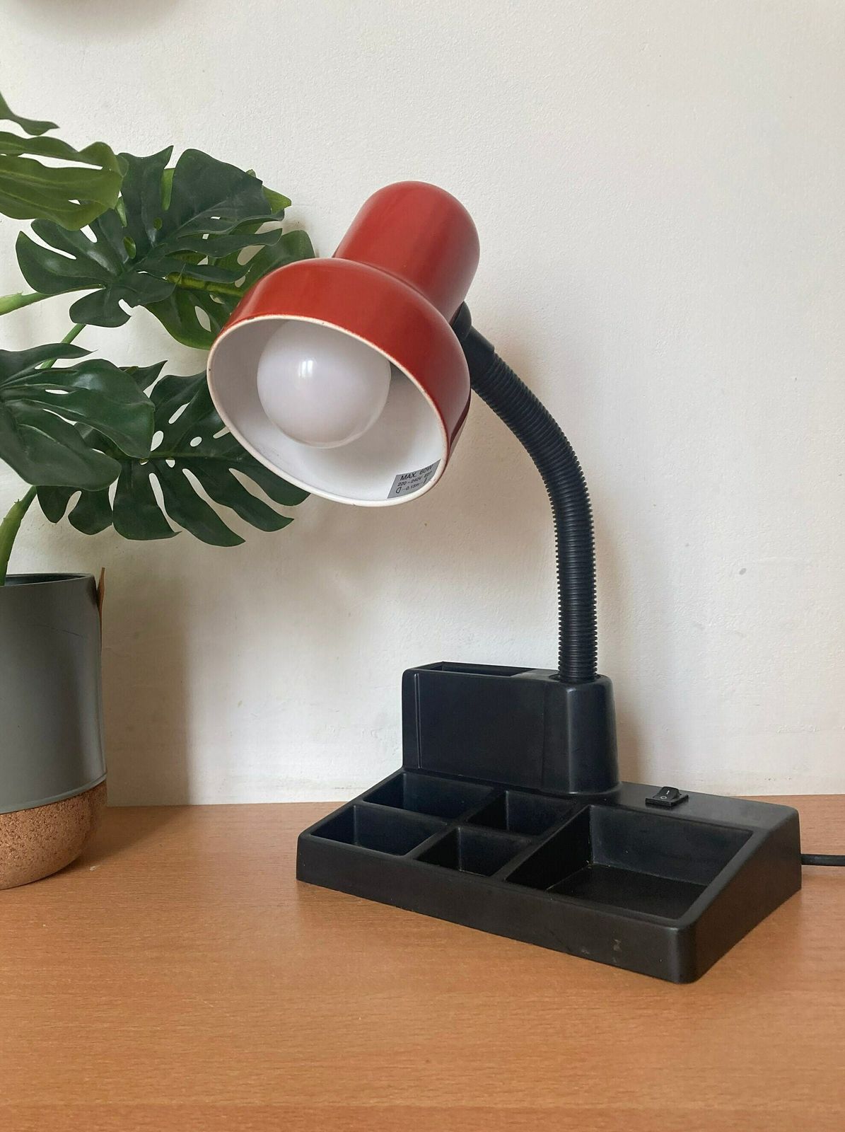 Desk Lamp Black Red / Retro Table Lamp / Postmodern Lamp / Vintage Decor / Made In 1990 / Memphis Stlye / Red Table Lamp / Office Lamp photo 104.0