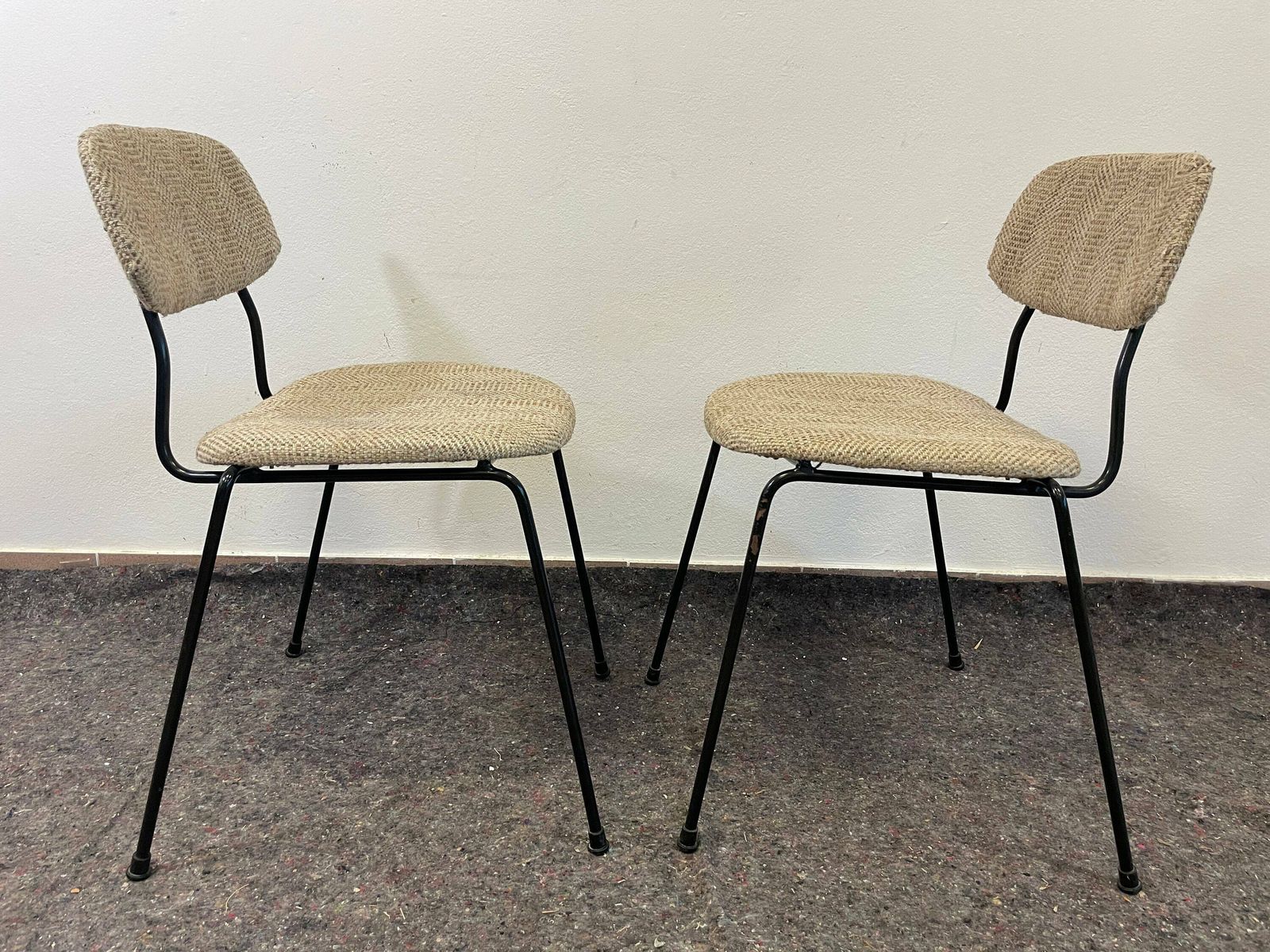 Pair Of Vintage Dining Upholstery Chairs With Metal Base / Industrial Style / Retro Dining Bar Bistro Restaurant/ School Chair / Dining Room photo for sale