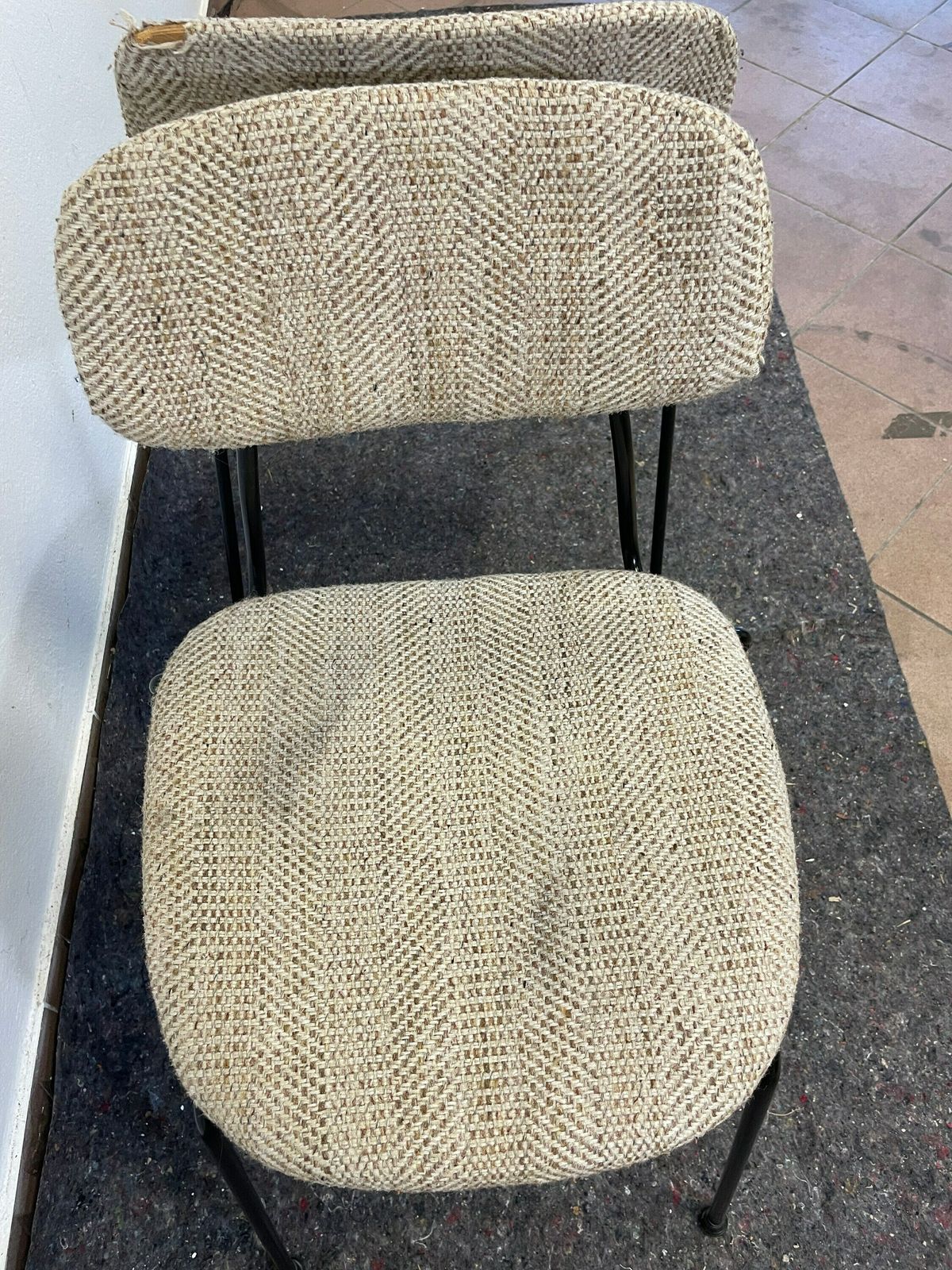 photo furniture Pair Of Vintage Dining Upholstery Chairs With Metal Base / Industrial Style / Retro Dining Bar Bistro Restaurant/ School Chair / Dining Room