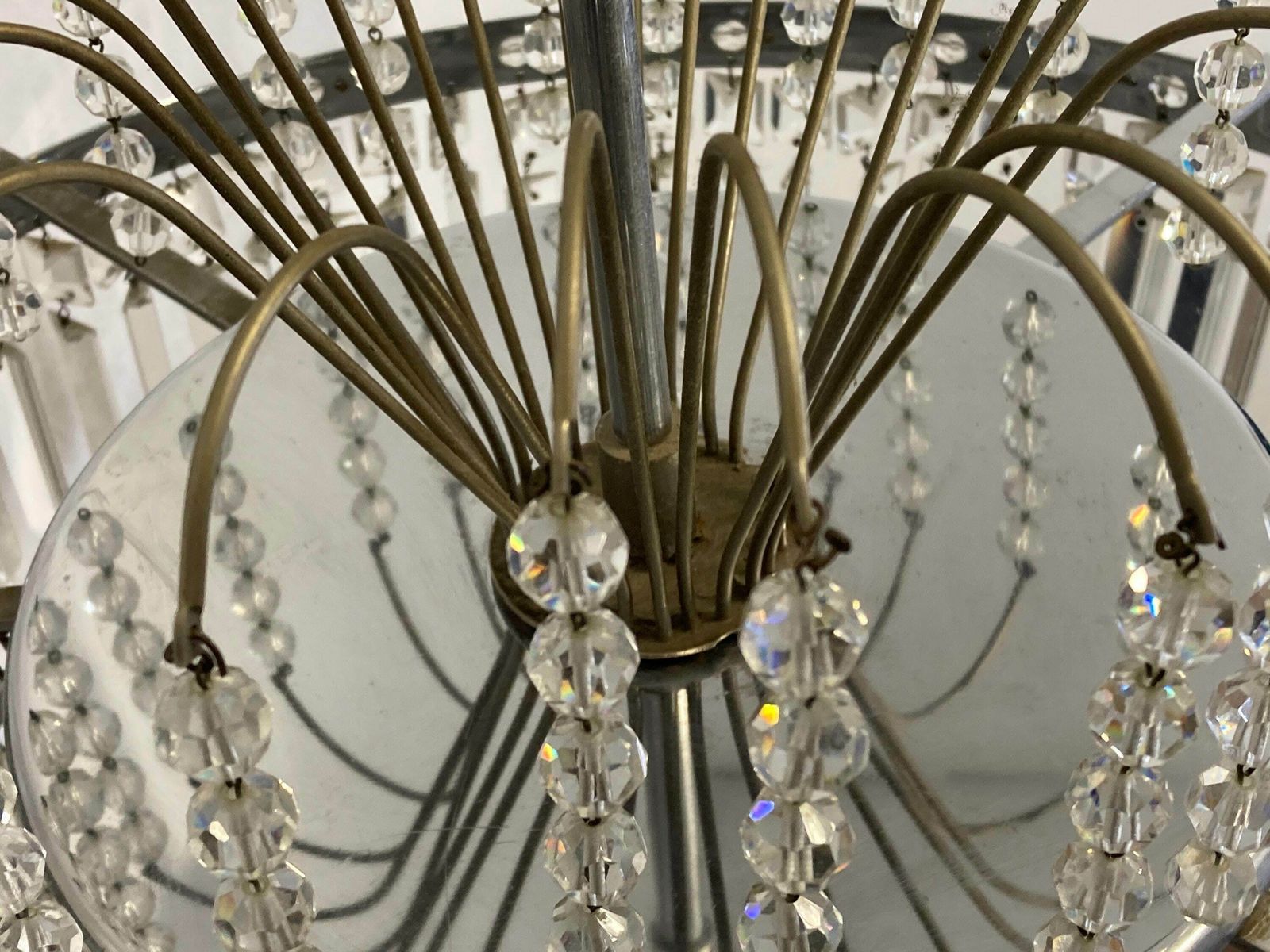 Antique Vintage Chrome & Crystals Empire Chandelier Ceiling Light Pendant Lighting Glass Lamp From 1970's photo for sale