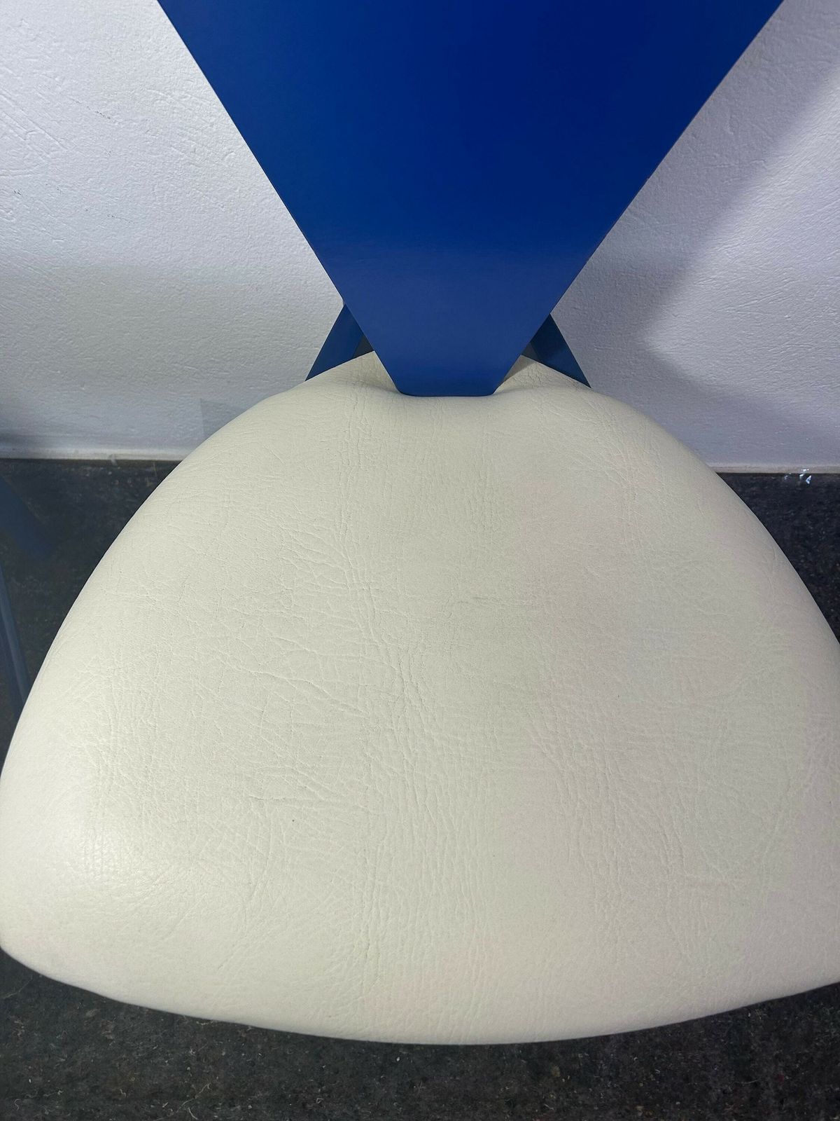 Pair Of 2 1980s Mid Century Modern Perforated Triangle Shape Italian Side Chairs / Blue Chair / Blue Wood Retro Memphis Style Chair photo 909.0