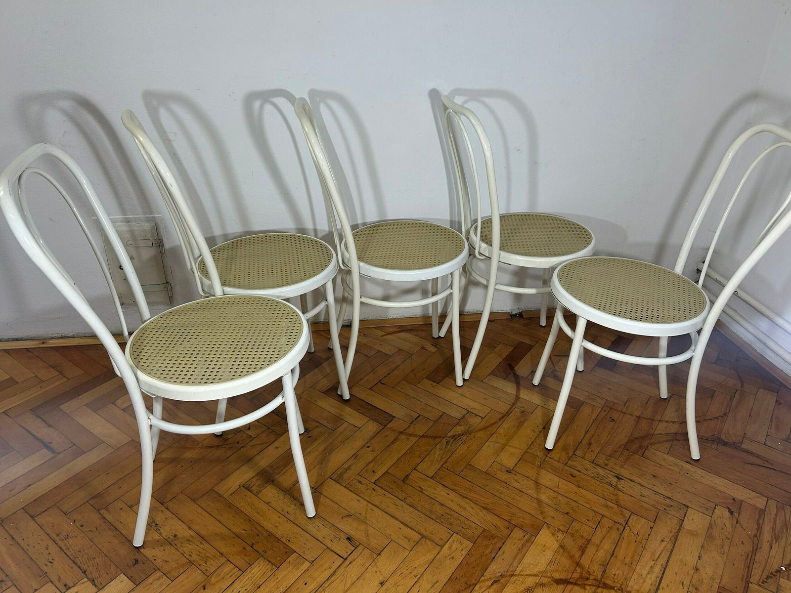 photo furniture 1 Of4 Retro White Metal Cafe Chairs Plastic Seat Cafe Set 1980s / Pop Art Thonet Style / 80s /Coffee Chairs/Bistro Chair