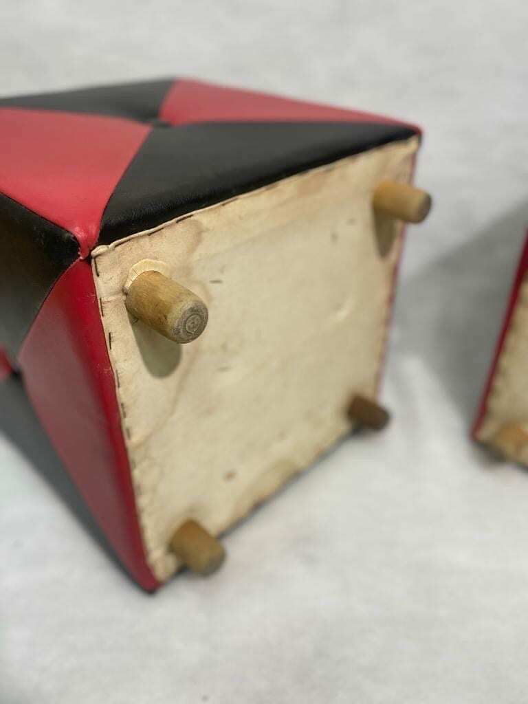 1 Of 2 Mid Century Stool Or Ottoman / Vintage Stool / Red Black Stool / Design Stool / Vintage Furniture /Red Stool / Red Black Ottomans photo vintage
