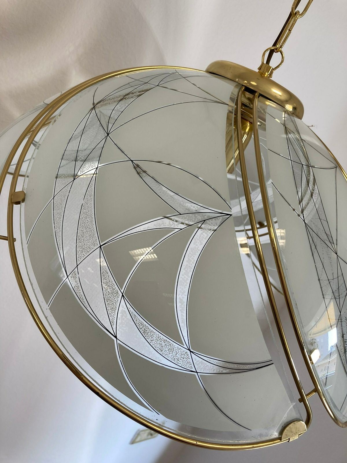 Glass Pendant Lamp / Made In Yugoslavia/ Vintage Brass Glass Lamp/ Retro Pendant Lamp / Hollywood Regency / Shabby Chic / Vintage Decor photo vinterior