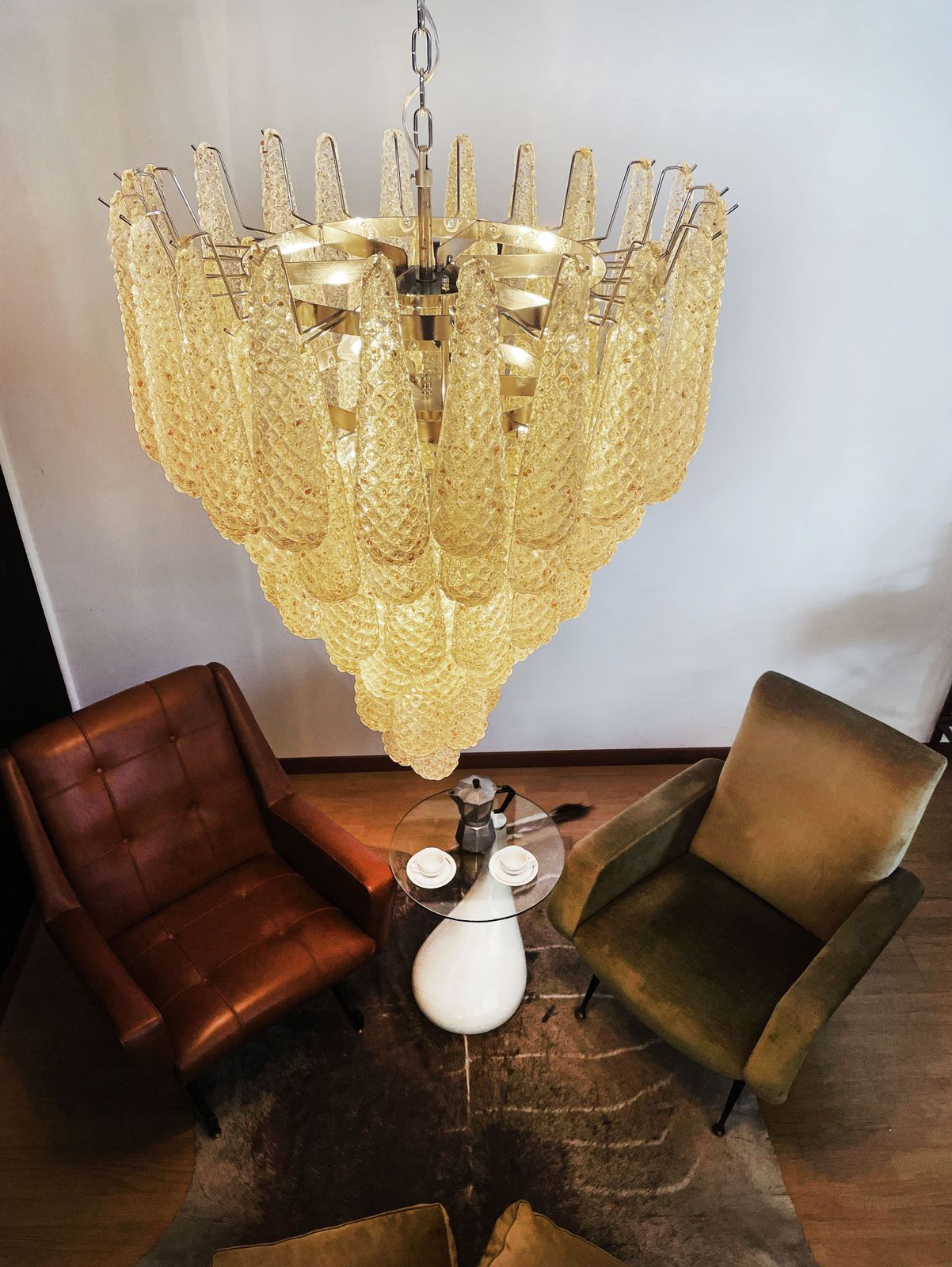 Italian Vintage Murano Chandelier   75 Amber Glass Petals Drop photo Lighting