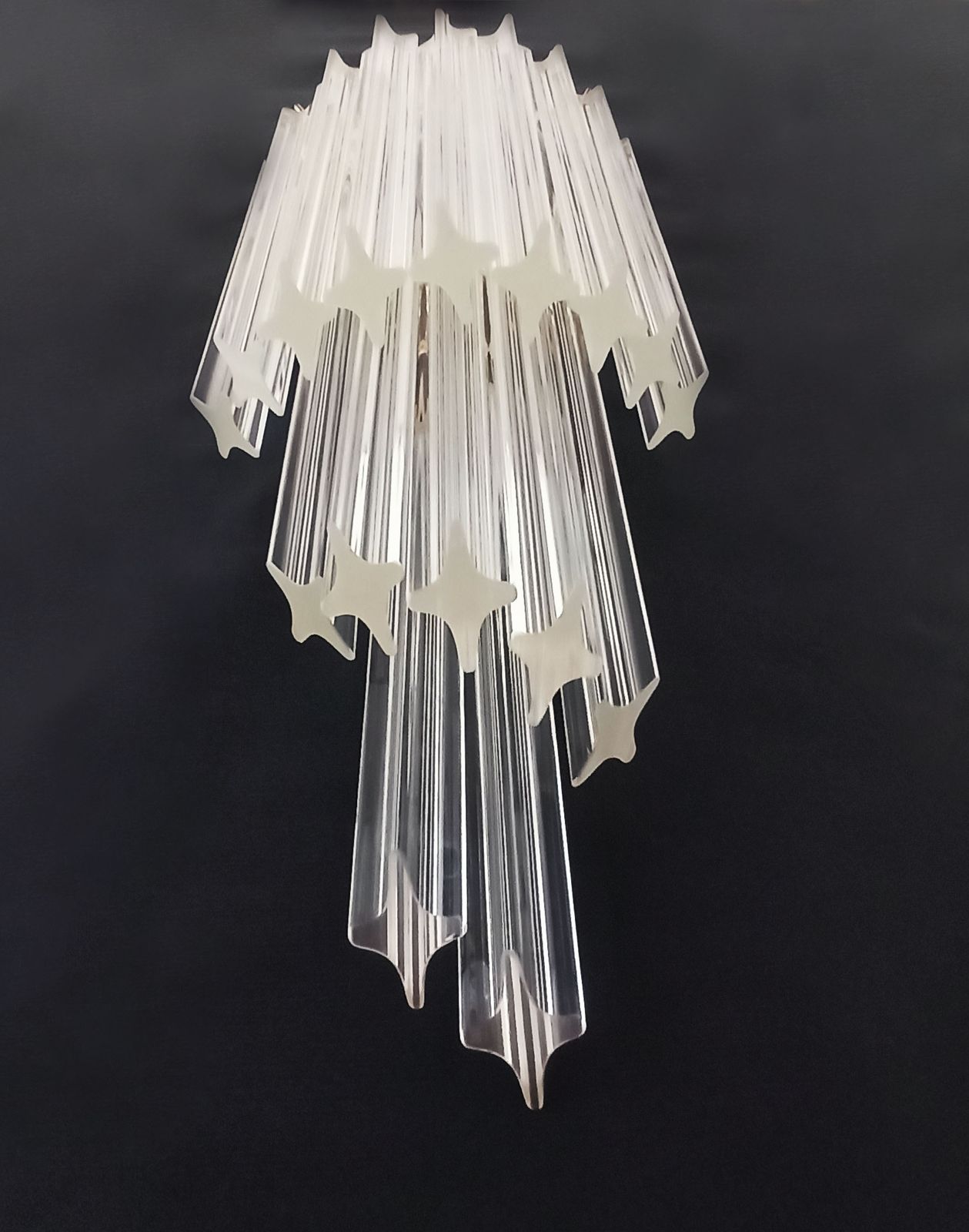 photo for sale Pair Of Vintage Murano Wall Sconce – 16 Quadriedri Trasparent Prism   Golden Frame
