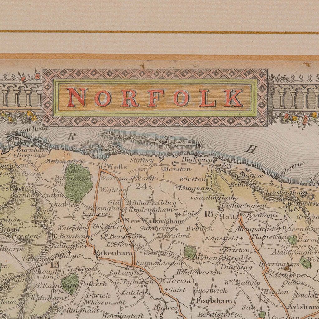 Antique County Map, Norfolk, English, Framed Lithography, Cartography, Victorian photo buy