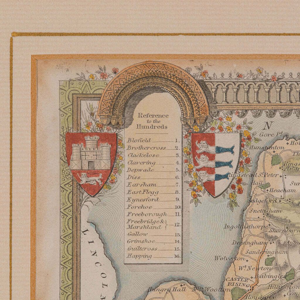 Antique County Map, Norfolk, English, Framed Lithography, Cartography, Victorian photo vintage