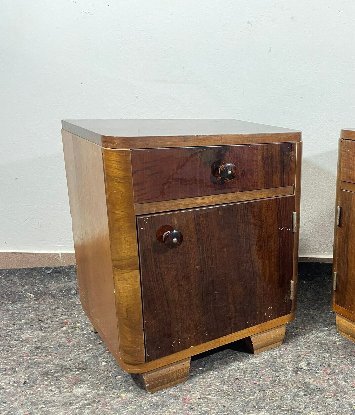 Art Deco Bedside Tables In Wood, 40s , Vintage Nightstands, Vintage Home Decor , Retro Furniture, Vintage Furniture, Bedroom , Nightstand photo furniture