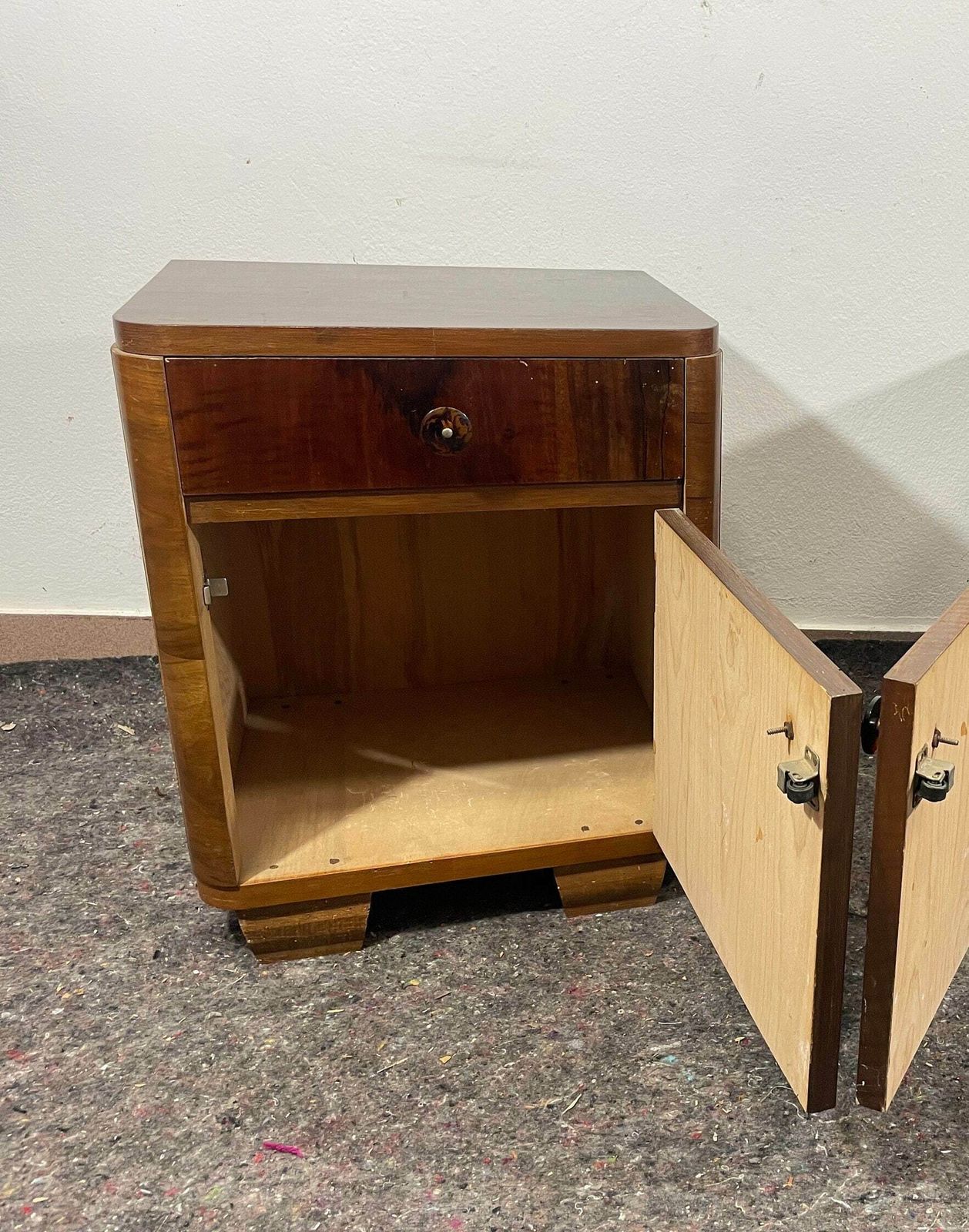 Art Deco Bedside Tables In Wood, 40s , Vintage Nightstands, Vintage Home Decor , Retro Furniture, Vintage Furniture, Bedroom , Nightstand photo vinterior