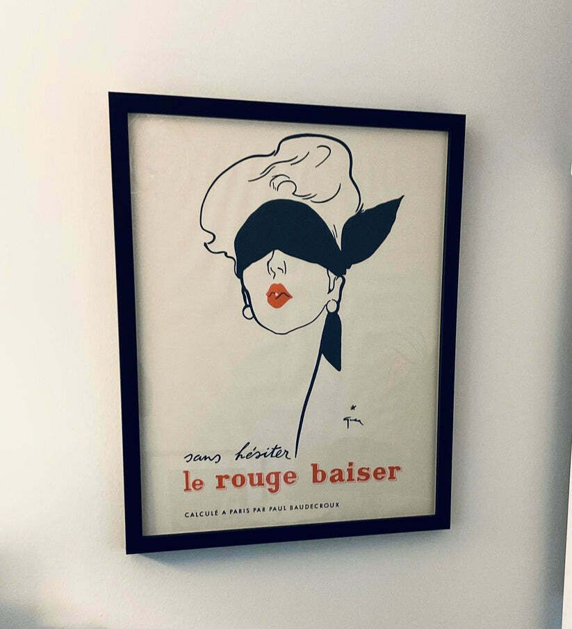 Original Vintage 1949 Renee Gruau  Le Rouge Baiser   Red Lips Poster photo for sale