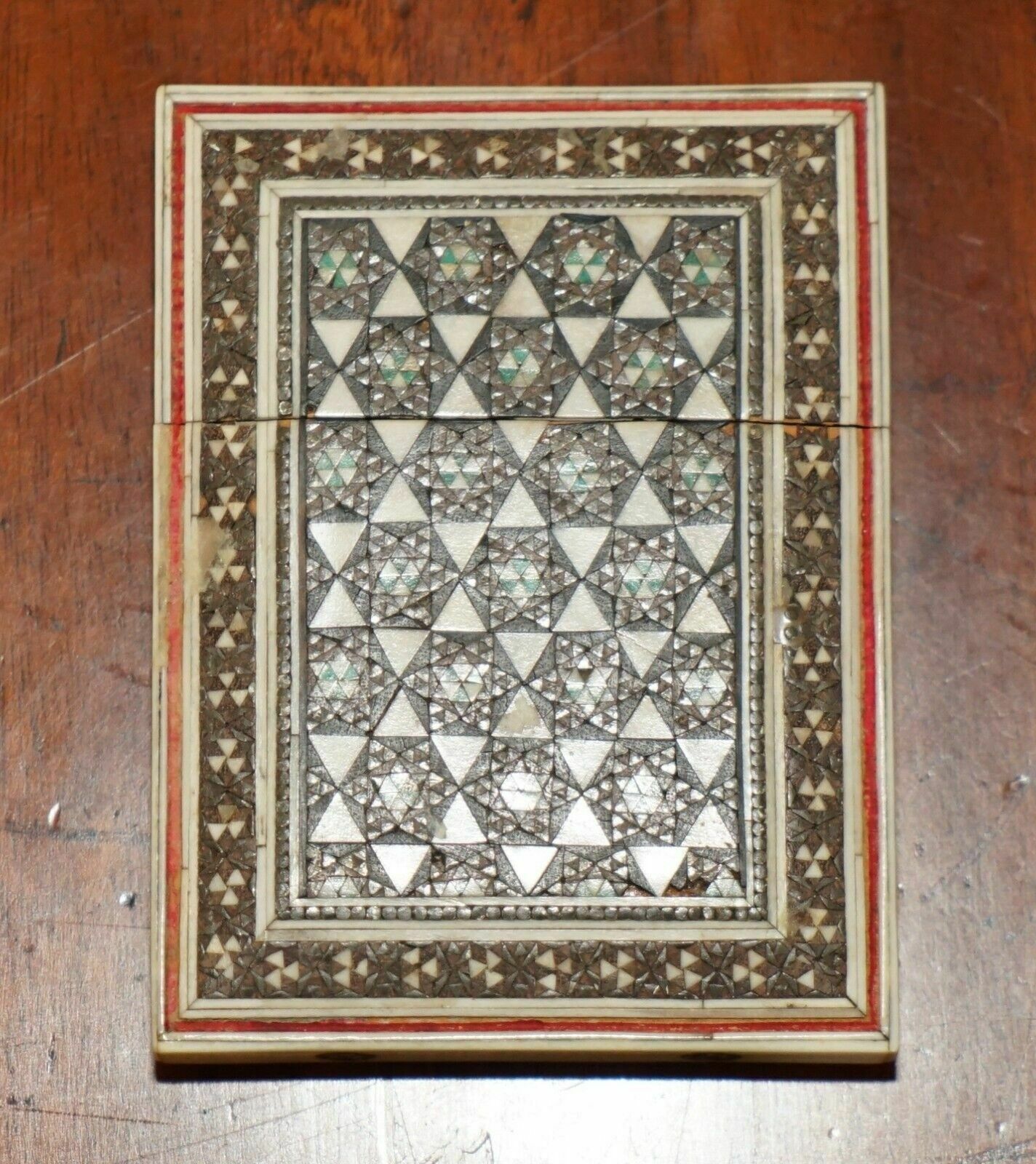 photo furniture Original Antique Anglo Indian Export Sadeli Micro Mosaic Business Card Case