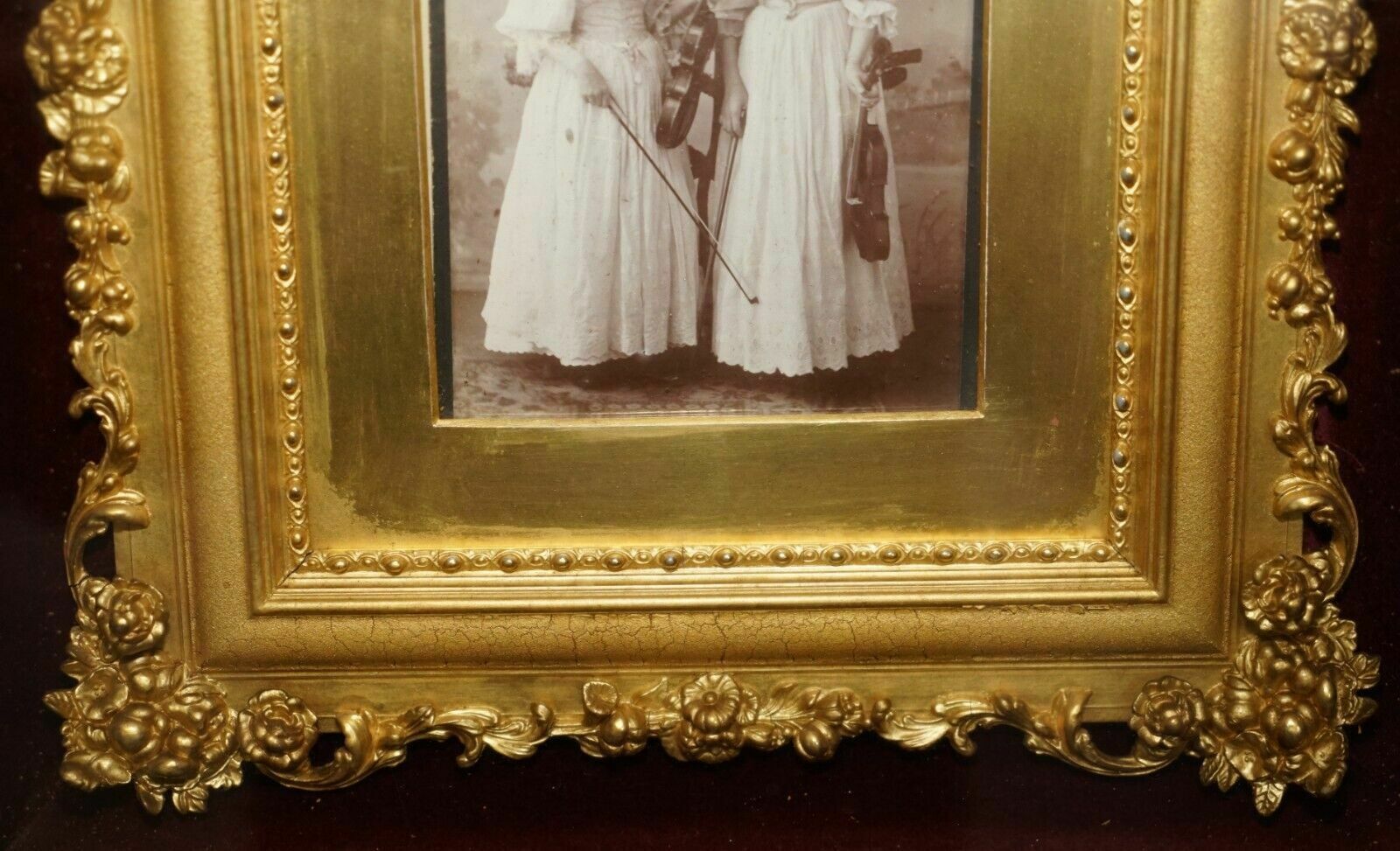 photo furniture Antique Victorian Violinists Photo & Period Frame Cased Inside Display Case