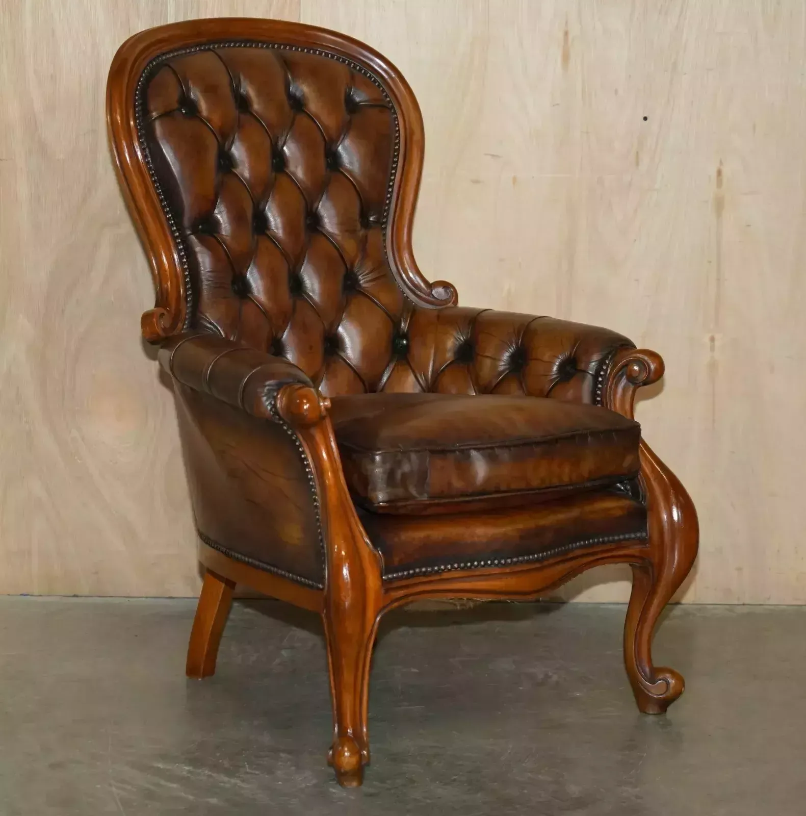 Pair Of Antique Show Framed Victorian Chesterfield Brown Leather Armchairs photo furniture