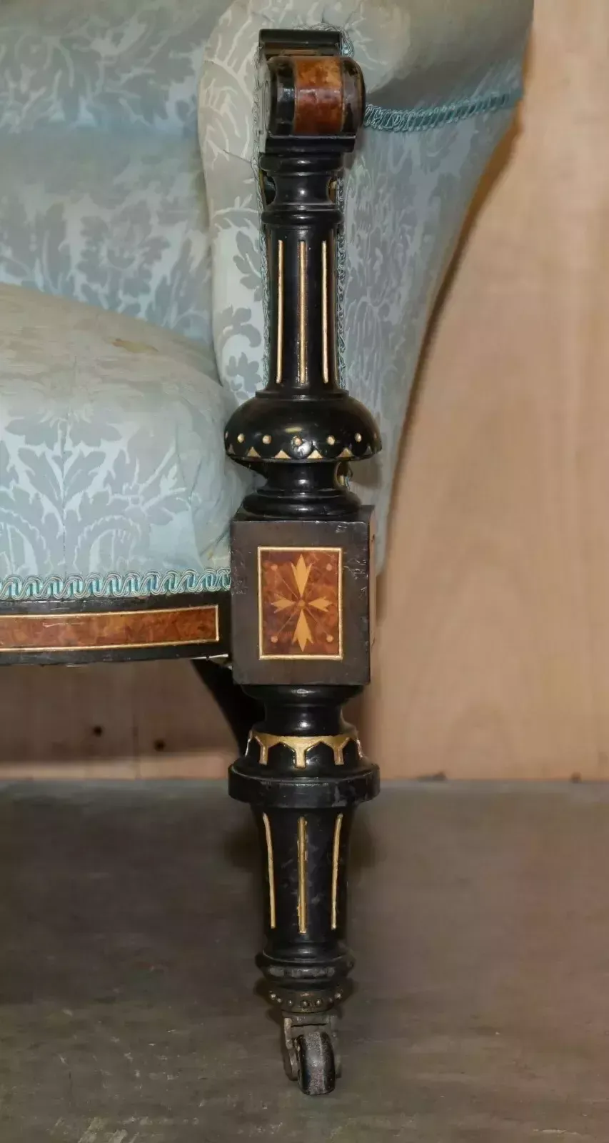 Furniture Exquisite Antique Burr Walnut Aesthetic Movement Salon Sofa Grand Tour Plaque photo