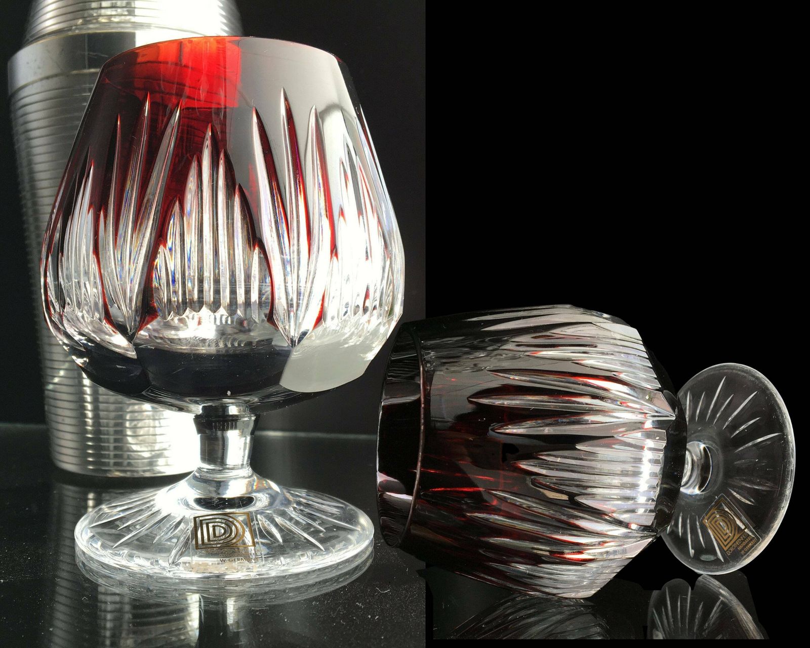 2x Kristallen Cognacglazen | Brandy Snifters | Robijnrood | Jaren 1970