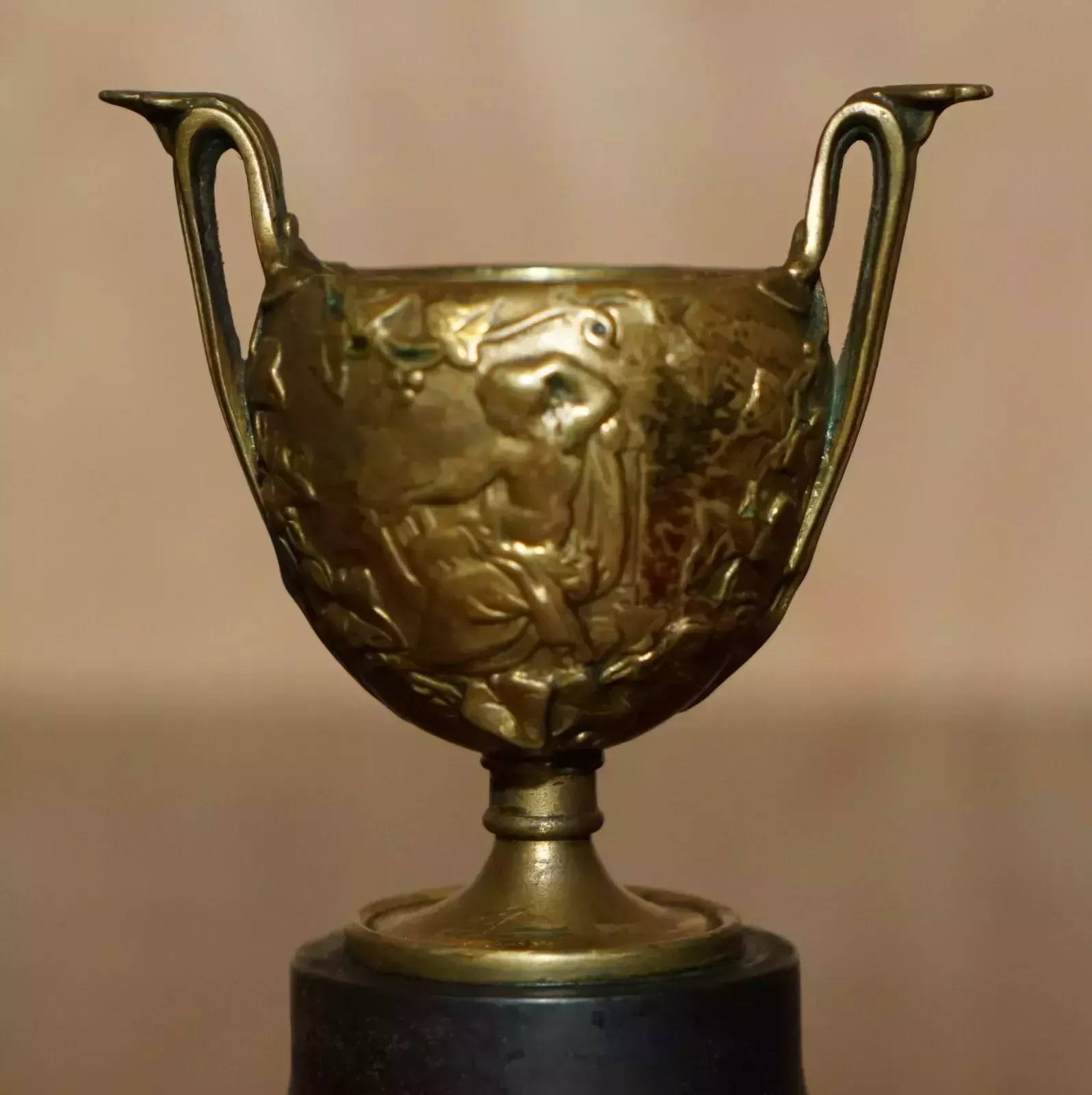 Matching Pair Of Antique Roman Grand Tour Hercules Gilt Brass Marble Base Cups photo vintage
