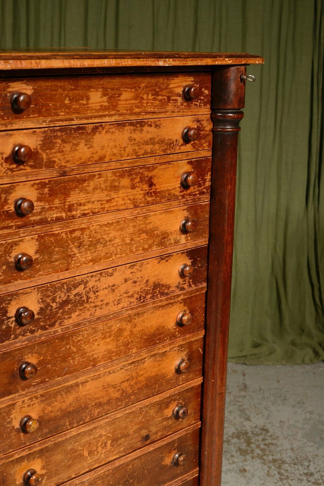 A William IV Distressed Pine And Mahogany Wellington Collector's Chest   C.1835 photo vinterior