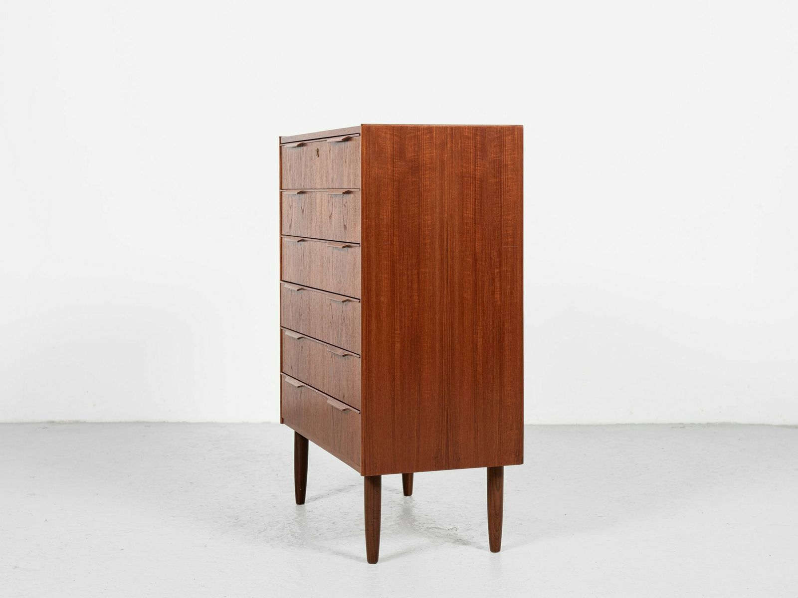 Midcentury Danish Chest Of 6 Drawers In Teak 1960s   Long Drawer Handle With 2 Handles photo vinterior